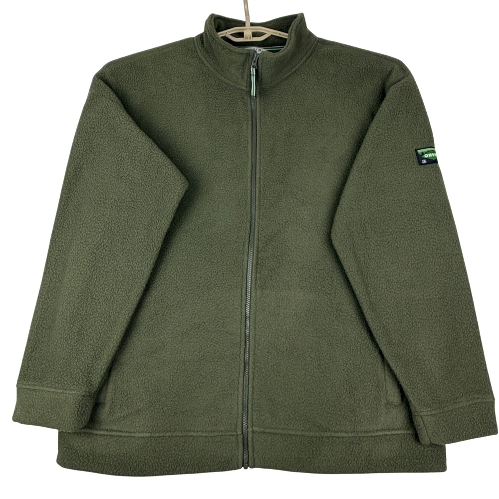 Orvis Fleece Jacket Mens XL Full Zip Olive Green Sherpa Mock Neck Outdoor